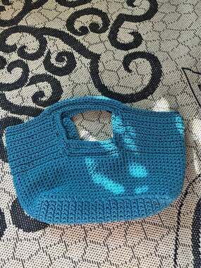 Handmade Teal Crochet Satchel Bag purse